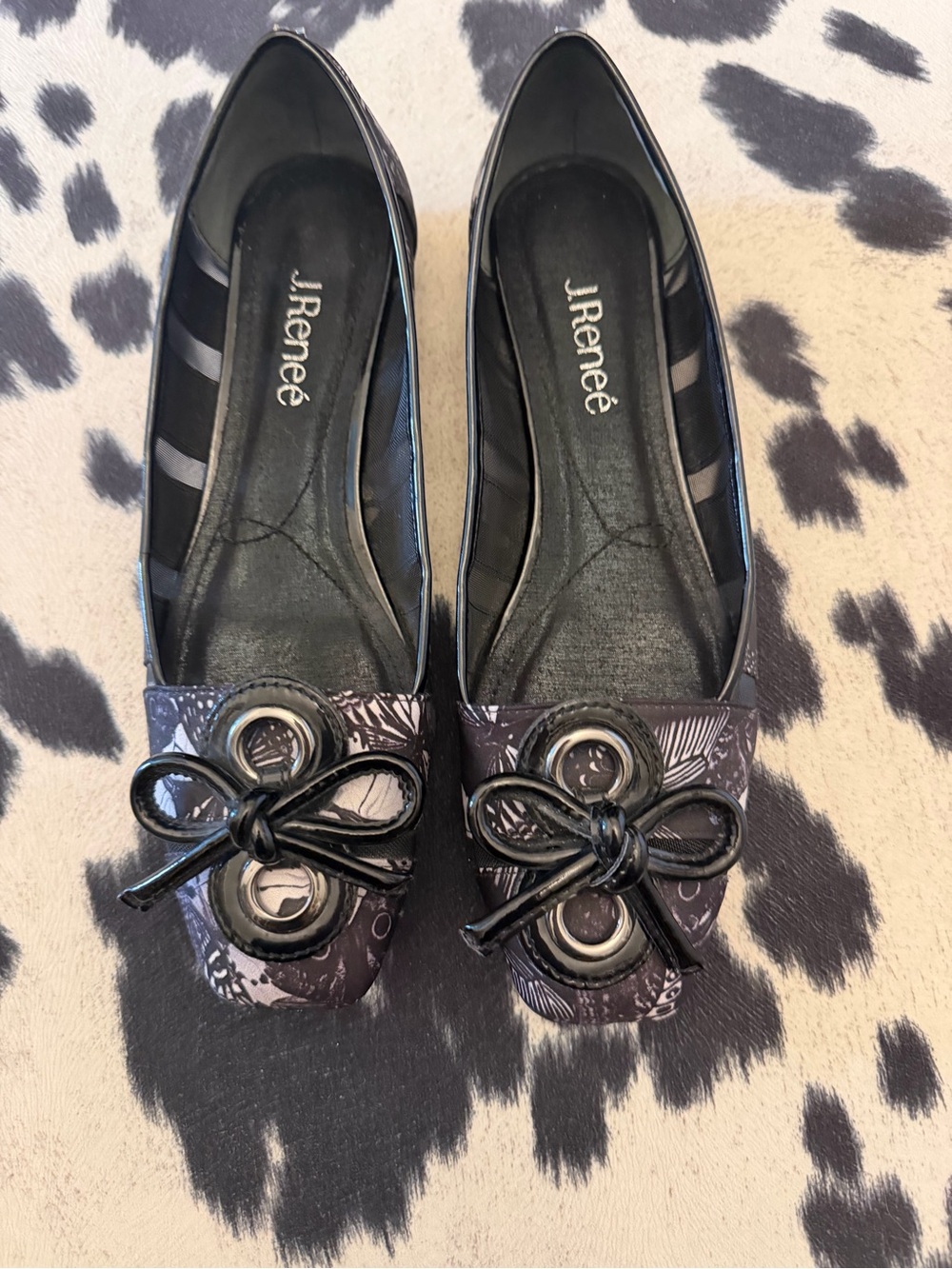 J.Renee Black Printed Bow Flats